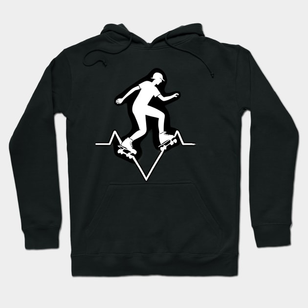 Roller Skate line drawing and heartbeat in white for skaters and roller derby fans Hoodie by Customo